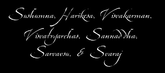 Sushumna, Harikesa, Visvakarman, Visvatryarchas, Sannaddha, Sarvavsu, & Svaraj